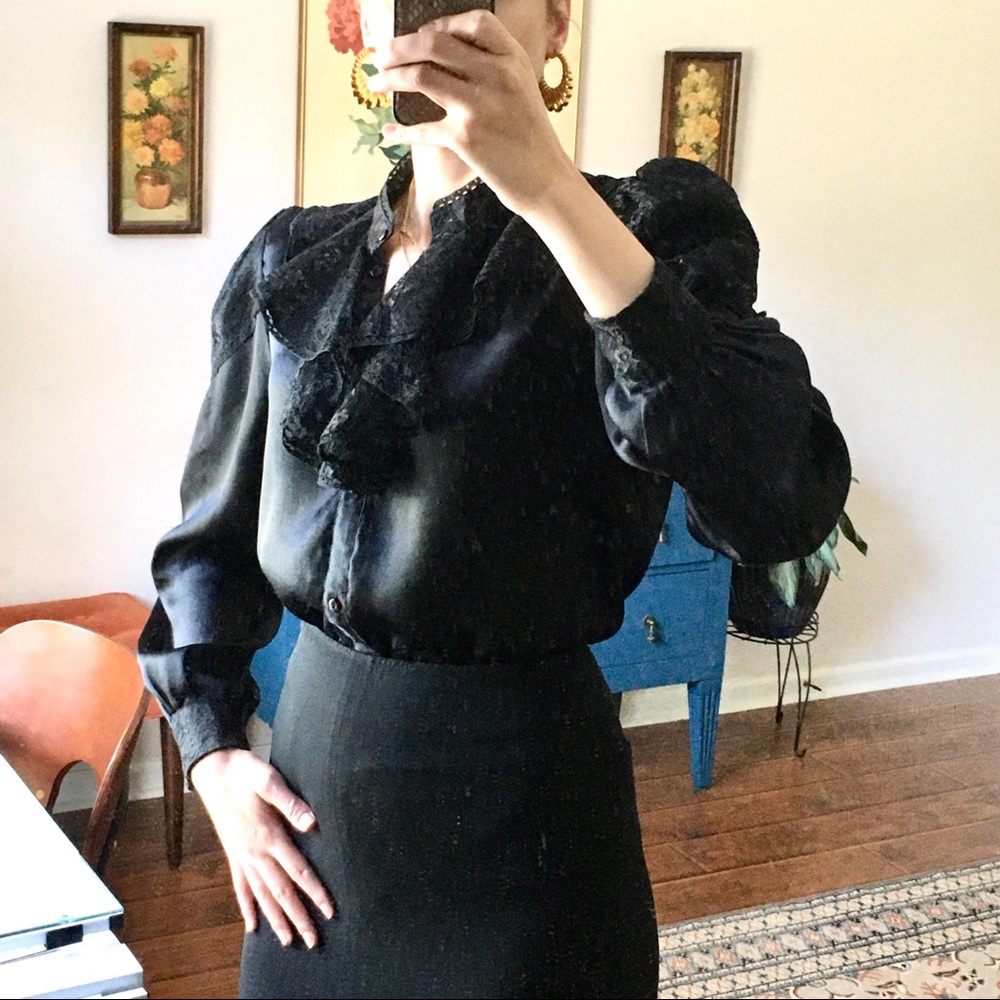 Black Silk Victorian Blouse